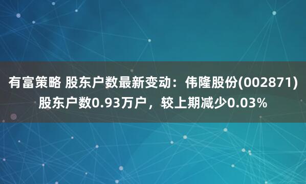 有富策略 股东户数最新变动：伟隆股份(002871)股东户数0.93万户，较上期减少0.03%