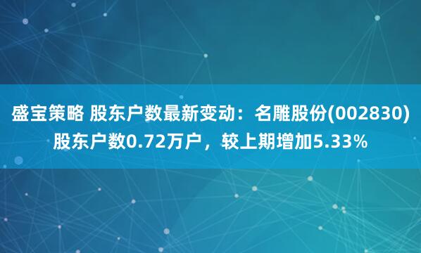 盛宝策略 股东户数最新变动：名雕股份(002830)股东户数0.72万户，较上期增加5.33%