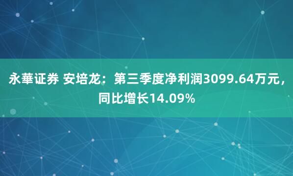 永華证券 安培龙：第三季度净利润3099.64万元，同比增长14.09%