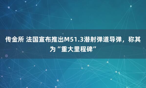 传金所 法国宣布推出M51.3潜射弹道导弹，称其为“重大里程碑”