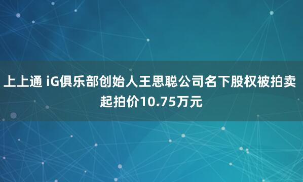 上上通 iG俱乐部创始人王思聪公司名下股权被拍卖 起拍价10.75万元