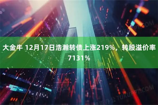 大金牛 12月17日浩瀚转债上涨219%，转股溢价率7131%